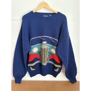 VTG Evan Picone Sweater Women Size Large Blue Wool  Pullover Fisherman‎ Preppy